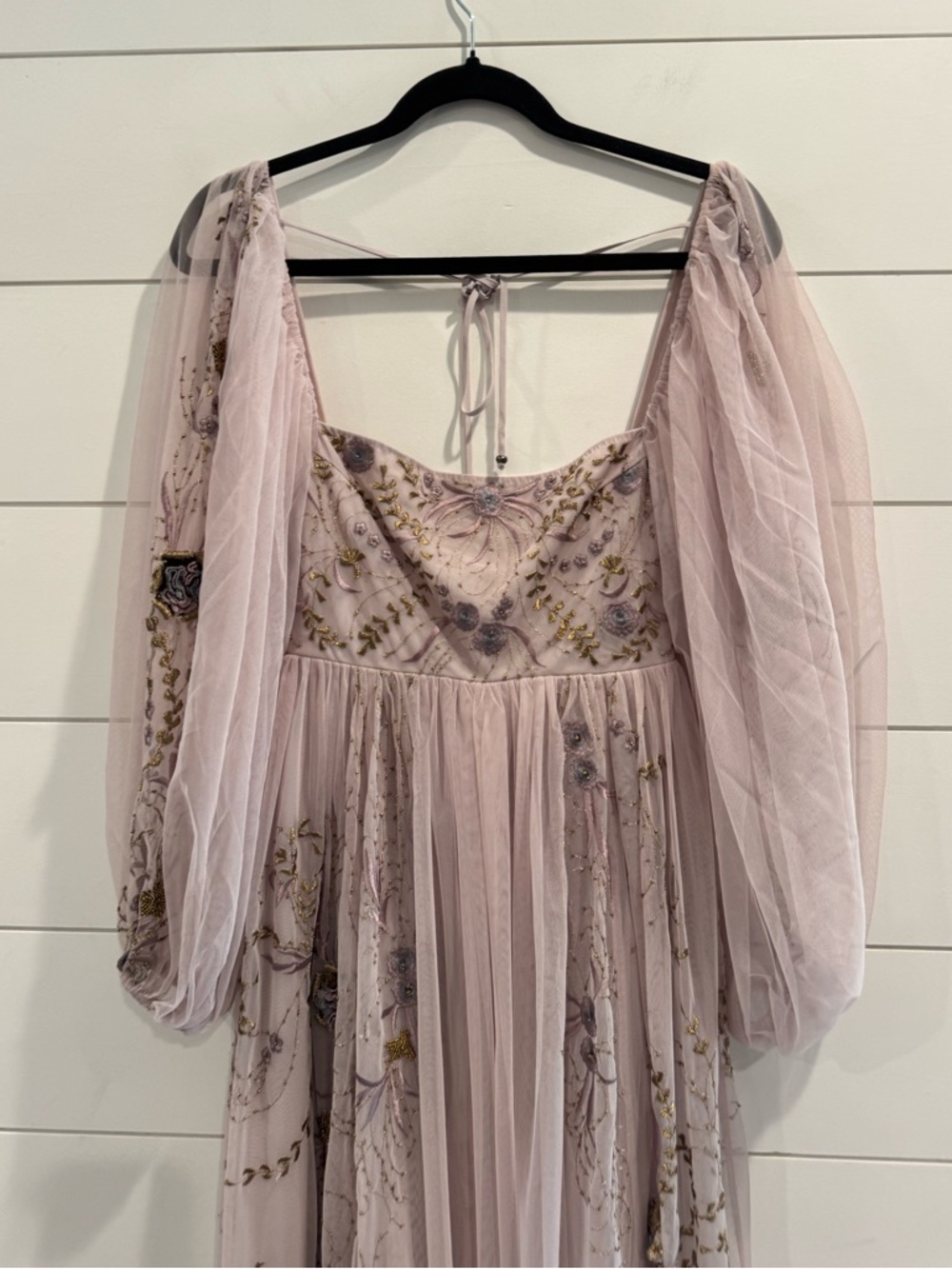 BHLDN Stargazer Purple Valetta Empire-Waist Puff-Sleeve Backless Gown - Picture 5 of 11